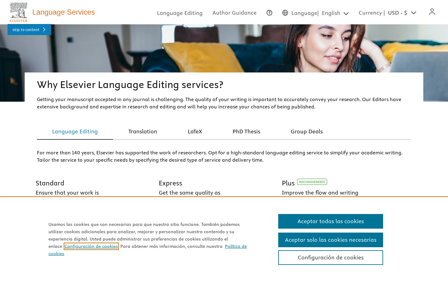 Elsevier Language Editing Services 页面快照